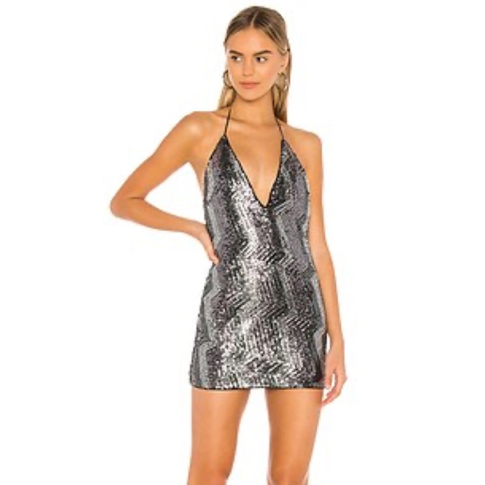 Michael Costello x REVOLVE Lora Mini Dress in Metallic Silver - Picture 1 of 8